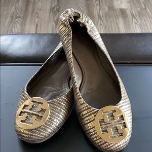 Tory Burch gold and black flats
